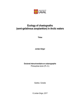 Ecology of Chaetognaths (Semi-Gelatinous Zooplankton) in Arctic Waters