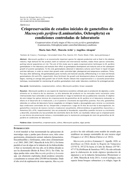 Criopreservación De Estadios Iniciales De Gametofitos De Macrocystis