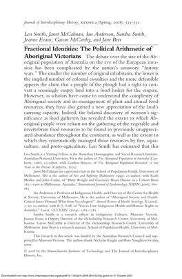 Fractional Identities: the Political Arithmetic of Aboriginal Victorians