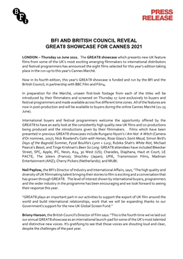 Bfi and British Council Reveal Great8 Showcase for Cannes 2021