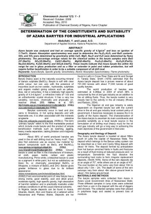 Determination of the Constituents and Suitability of Azara Barytes for Industrial Applications