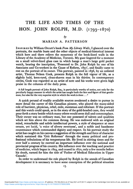 The Life and Times of the Hon. John Rolph, Md