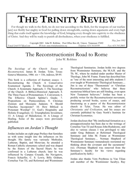 The Reconstructionist Road to Rome John W
