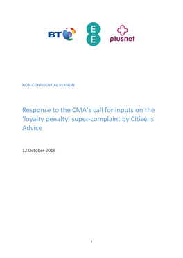 BT's Response to the CMA's Call for Inputs on the 'Loyalty Penalty' Super