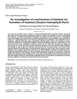 An Investigation on Mechanisms of Blanked Nut Formation of Hazelnut (Corylus Heterophylla Fisch)