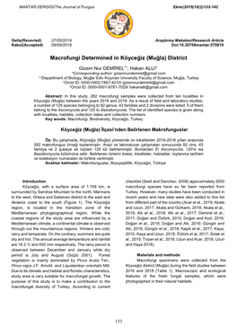 Macrofungi Determined in Köyceğiz (Muğla) District