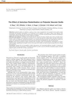 The Effect of Autoclave Resterilisation on Polyester Vascular Grafts