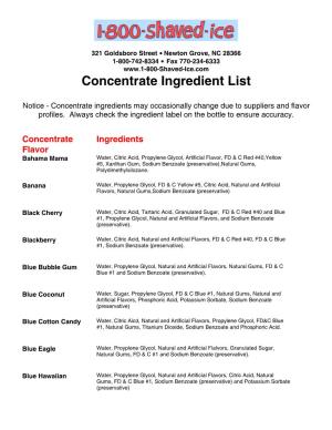 Concentrate Ingredient List