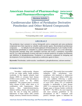 Cardiovascular Effect of Pyridazine Derivative Pimobedan and Other Related Compounds Mohammad Asif*