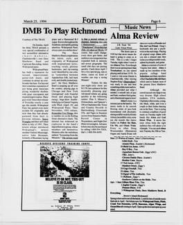 DMB to Play Richmond Alma Review