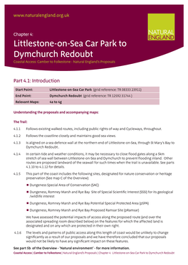 Littlestone-On-Sea Car Park to Dymchurch Redoubt Coastal Access: Camber to Folkestone - Natural England’S Proposals