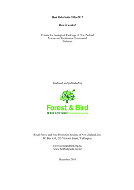 Forest & Bird, BFG Methodology Wild Fisheries & Freshwater