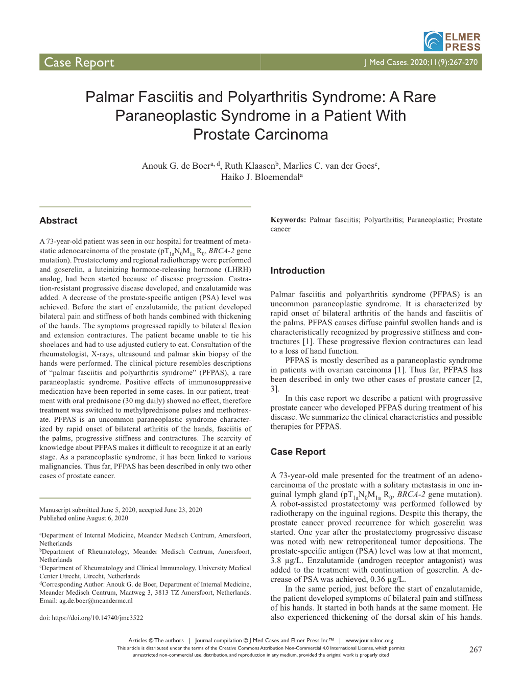 A Rare Paraneoplastic Syndrome in a Patient with Prostate Carcinoma