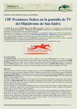 138º Preakness Stakes En La Pantalla De TV Del Hipódromo De San Isidro
