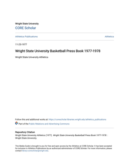 Wright State University Basketball Press Book 1977-1978