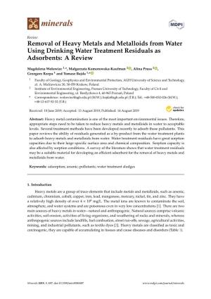 Removal of Heavy Metals and Metalloids from Water Using Drinking Water Treatment Residuals As Adsorbents: a Review