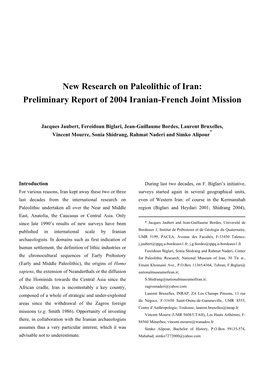 New Research on Paleolithic of Iran: Preliminary Report of 2004 Iranian-French Joint Mission