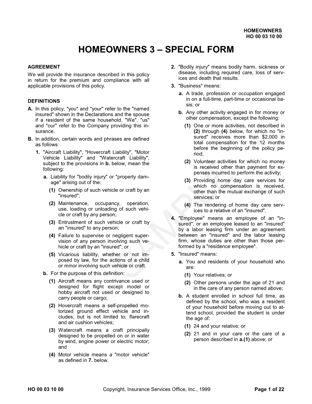 Homeowners 3 – Special Form