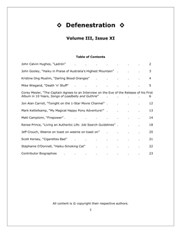 Defenestration Volume III, Issue XI