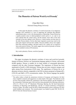 The Phonetics of Paiwan Word-Level Prosody*