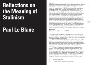 Reflections on the Meaning of Stalinism Paul Le Blanc