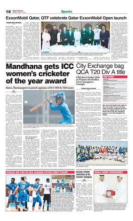 Mandhana Gets ICC Women's Cricketer of the Year Award