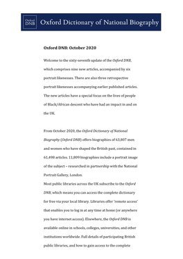 Oxford DNB: October 2020