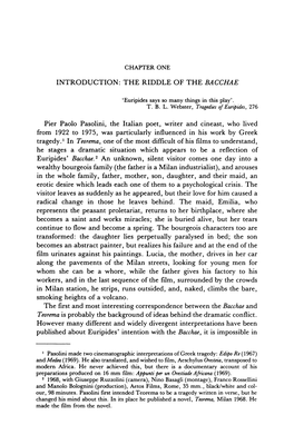 INTRODUCTION: the RIDDLE of the BACCHAE Pier Paolo