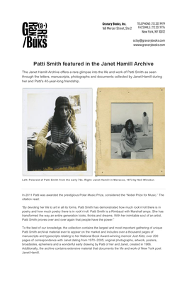 Patti Smith Featured in the Janet Hamill Archive