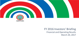 FY 2016 Investors' Briefing