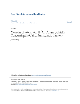 Memoirs of World War II (An Odyssey, Chiefly Concerning the China, Burma, India Theater) Joseph B