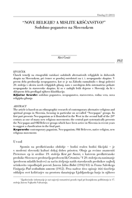 “NOVE RELIGIJE? a MISLITE KR[^ANSTVO?” Sodobno Poganstvo Na Slovenskem