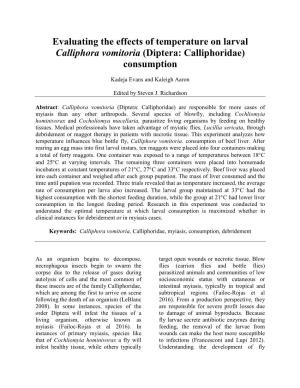 Evaluating the Effects of Temperature on Larval Calliphora Vomitoria (Diptera: Calliphoridae) Consumption