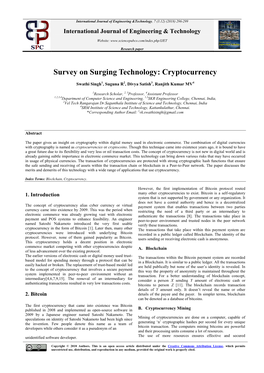 Survey on Surging Technology: Cryptocurrency