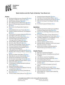 Black Authors and the Topic of Identity: Teen Book List Fiction Nonfiction