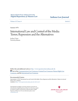 International Law and Control of the Media: Terror, Repression and the Alternatives Jordan J