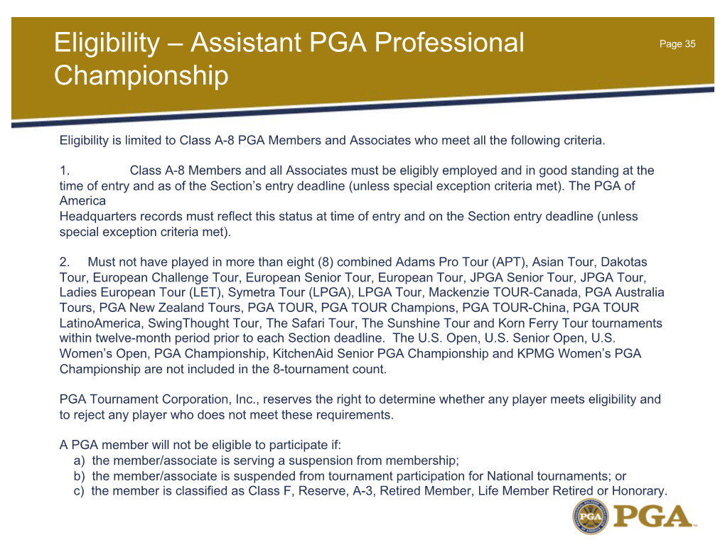 Eligibility – Assistant PGA Professional Championship