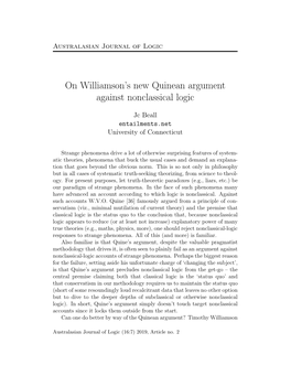 On Williamson's New Quinean Argument Against Nonclassical Logic