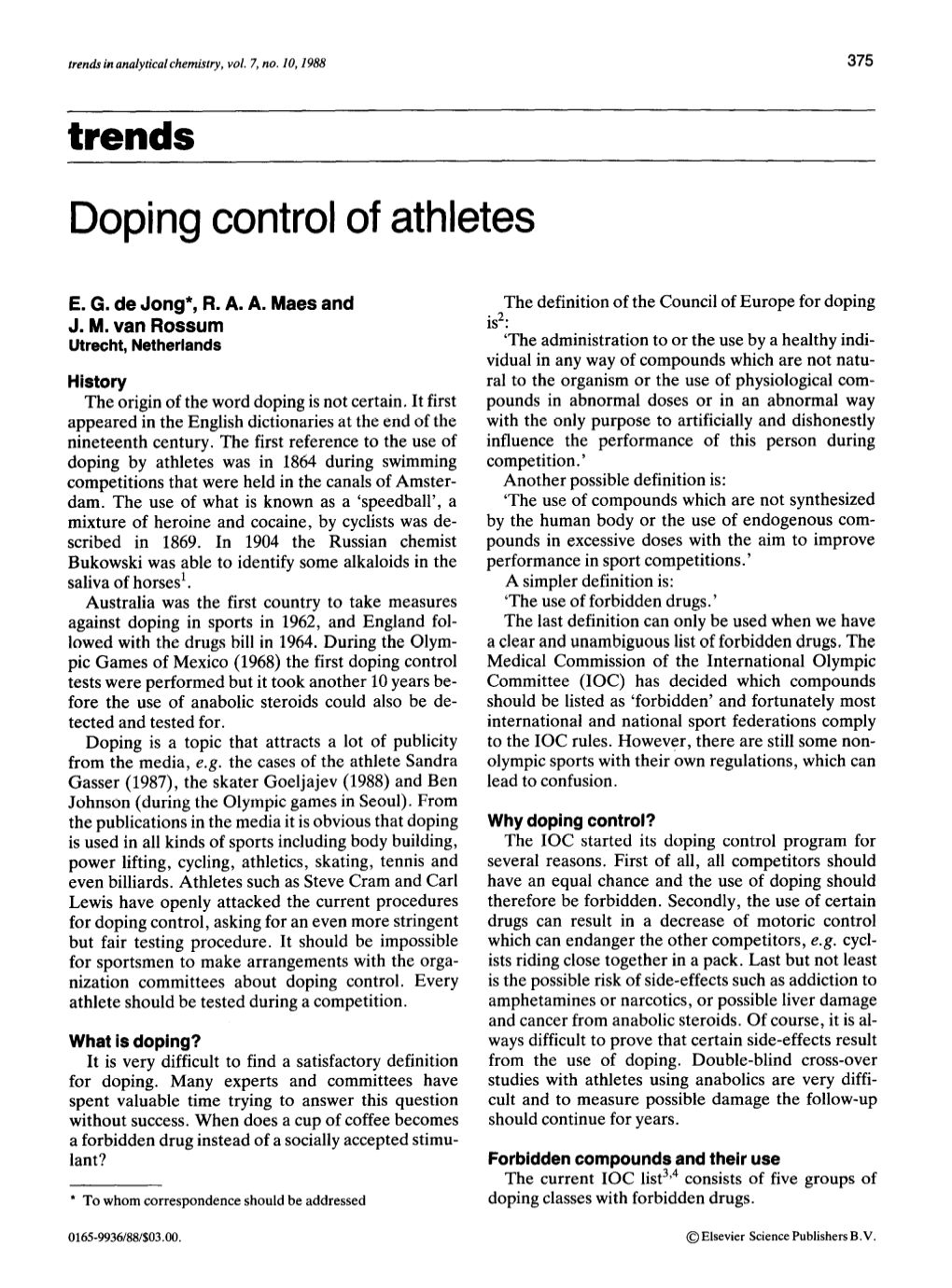 Doping Control of Athletes