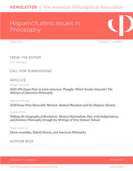 APA Newsletter on Hispanic Issues in Philosophy, Vol. 20, No. 2 (Spring