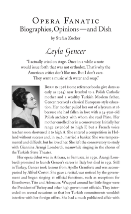 Opera Fanatic Biographies,Opinions —And Dish by Stefan Zucker Leyla Gencer “I Actually Cried on Stage
