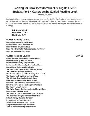 Leveled Book List for Home Reading