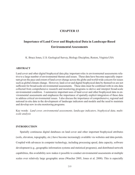 CHAPTER 13 Importance of Land Cover and Biophysical Data In