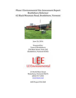 Phase I Environmental Site Assessment Report Brattleboro Reformer 62 Black Mountain Road, Brattleboro, Vermont