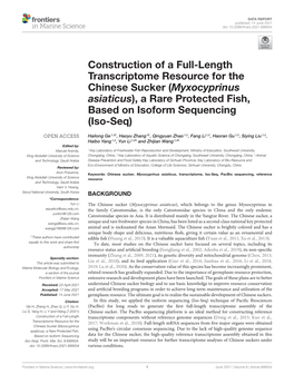 Construction of a Full-Length Transcriptome Resource for the Chinese Sucker (Myxocyprinus Asiaticus), a Rare Protected Fish, Based on Isoform Sequencing (Iso-Seq)