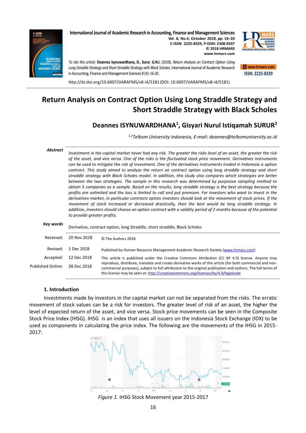 Return Analysis on Contract Option Using Long Straddle Strategy and Short Straddle Strategy with Black Scholes