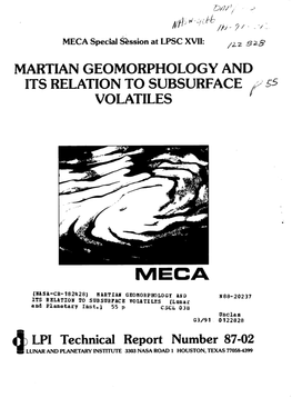 MARTIAN GEOMORPHOLOGY and VOLATILES ITS RELATION to SUBSURFACE /;J..55