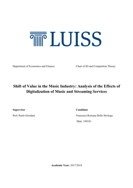 Shift of Value in the Music Industry: Analysis of the Effects of Digitalization of Music and Streaming Services