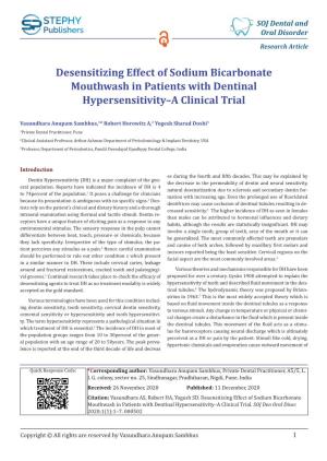 Desensitizing Effect of Sodium Bicarbonate Mouthwash in Patients with Dentinal Hypersensitivity–A Clinical Trial