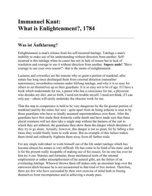 Immanuel Kant: What Is Enlightenment?, 1784